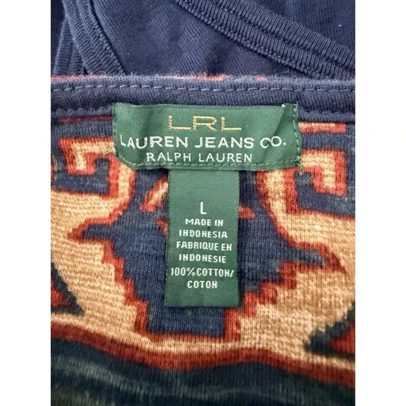 Lauren Jeans Co Ralph Lauren Top Women L Henley Aztec Southwest Boho Western - Picture 7 of 8